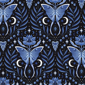 Moonlit Moth Damask - DUOTONE Blue