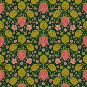 Strawberry Damask Botanical in Pink and Gold - Small
