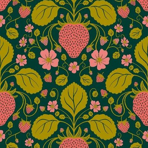 Strawberry Damask Botanical in Pink and Gold - Medium