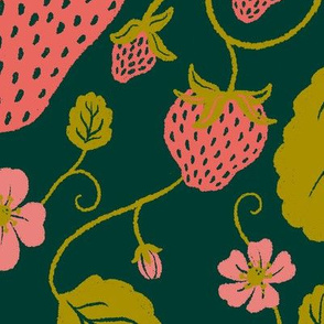 Strawberry Damask Botanical in Pink and Gold - Maximum