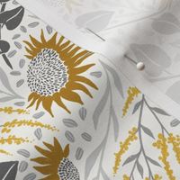 Sunflower mustard yellow and gray shades light gray background 