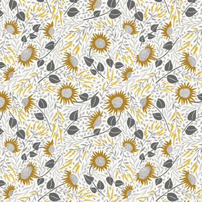 Sunflower mustard yellow and gray shades light gray background 