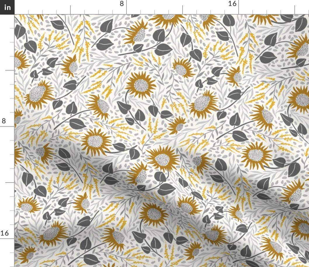 Sunflower mustard yellow and gray shades light gray background 