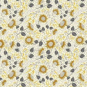 Sunflower mustard yellow and gray shades light yellow background 