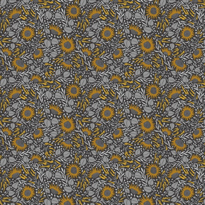 Sunflower mustard yellow and gray shades dark gray background small scale