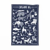 Origami ABC tea towel // oxford navy blue background white paper geometric animals