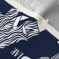 Origami ABC tea towel // oxford navy blue background white paper geometric animals