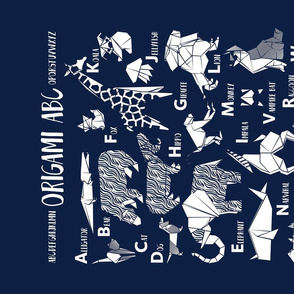 Origami ABC tea towel // oxford navy blue background white paper geometric animals