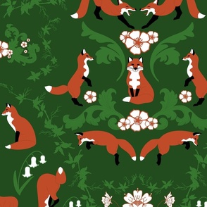 Foxes Damask Green 