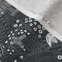 Small scale- new heights damask- black and grey 