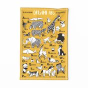 Origami ABC tea towel // goldenrod yellow background black and white paper geometric animals