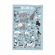 Origami ABC tea towel // pastel blue background black and white paper geometric animals