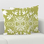 WHITE AND KHAKI GREEN DAMASK 