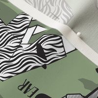 Origami ABC tea towel // sage green background black and white paper geometric animals