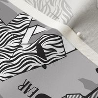 Origami ABC tea towel // grey background black and white paper geometric animals