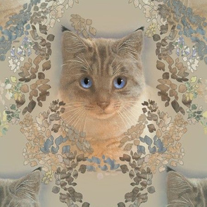 9x12-Inch Repeat of Damask of Cats in Golden Beige