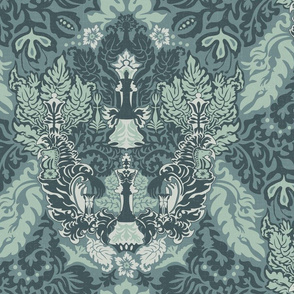 Chess Damask in teals and green