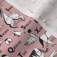 Small scale // Origami ABC animals // blush pink background black and white paper geometric animals