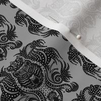 Crowned Tiger King Queen Damask Reimagined - Black, White and Dark Gray