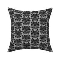 Crowned Tiger King Queen Damask Reimagined - Black, White and Dark Gray