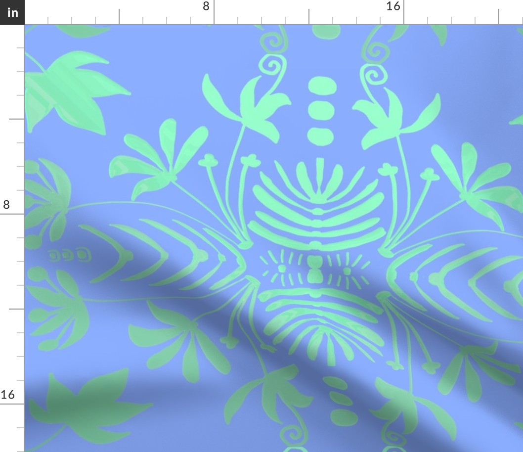 C--PERIWINKLE BLUE AND GREEN  DAMASK 