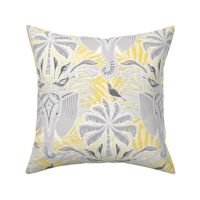 ganesha damask pastel yellow and gray - large scale