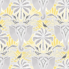 ganesha damask pastel yellow and gray - large scale