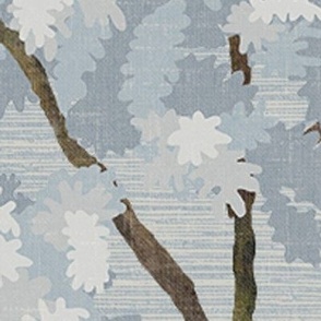  Grasscloth -Ernesto  Blue Trees on Blues-Cream Wallpaper