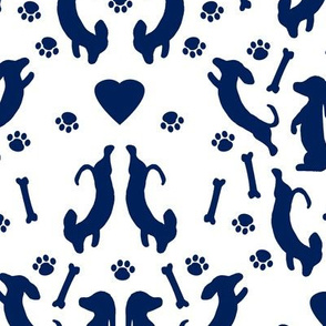 Dachshund Damask Navy Blue