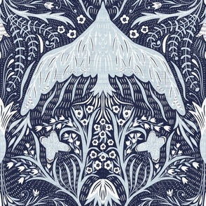 Large scale- new heights damask- navy and soft blue 