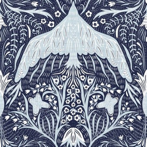 Medium scale- new heights damask- navy and soft blue 