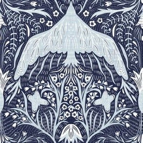Small scale - new heights damask- navy