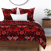 Red Dragon Damask -- Gothic Red Dragon Damisk -- Intricate Dragon Damask in Red and Black -- 43.35in x 36.06in repeat - 235dpi (67% of Full Scale)