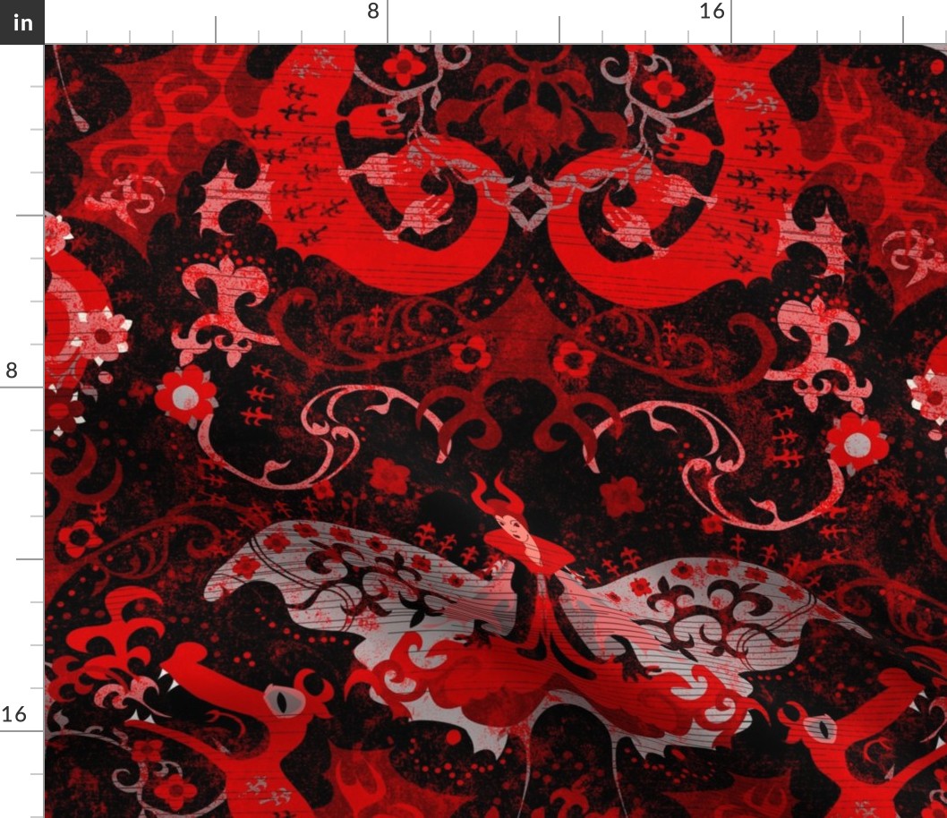 Red Dragon Damask -- Gothic Red Dragon Damisk -- Intricate Dragon Damask in Red and Black -- 43.35in x 36.06in repeat - 235dpi (67% of Full Scale)