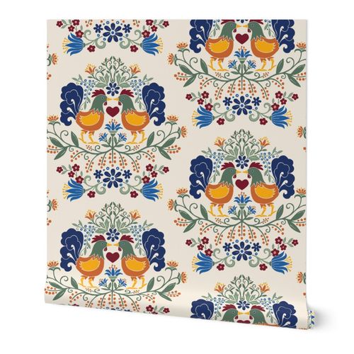 Rooster Damask Multicolor