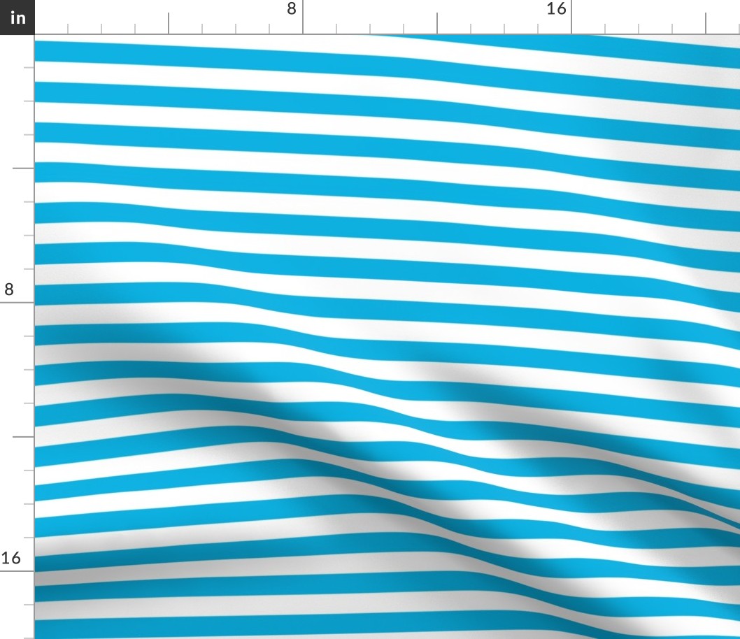 Cerulean Awning Stripe Pattern Horizontal in White