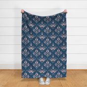 Coastal Hand-drawn Sea Life with Sailor Damask Large scale