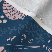 Coastal Hand-drawn Sea Life with Sailor Damask Large scale