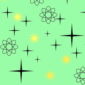 Atomic Starburst on Bright Mint Green Yellow Stars