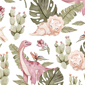 Dino Girl - white - wallpaper