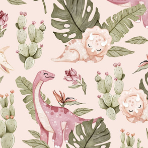 Dino Girl - peach - wallpaper