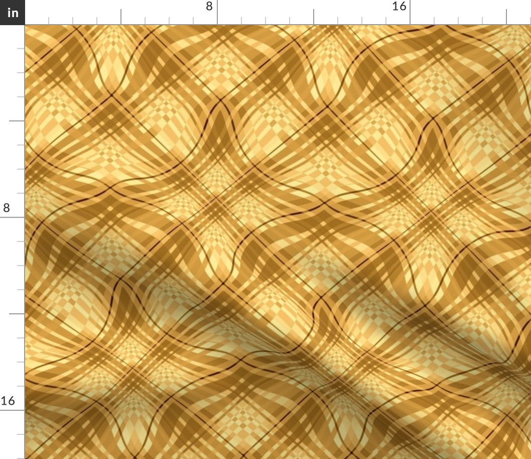 Large - Wavy Diagonal Plaid in Yellow and Gold