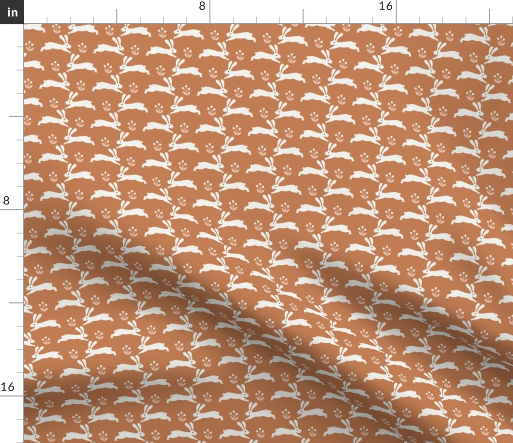 SMALL easter rabbit fabric - easter fabric, rabbit fabric, nursery fabric, baby fabric - rust