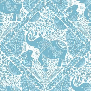 Best friends are family, elephant and bunny, baby blue peaceful forest