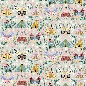 SMALL butterflies fabric - spring floral, spring butterflies, easter, baby girl, baby, feminine floral - khaki