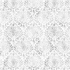 Distressed Grey Damask Leaves