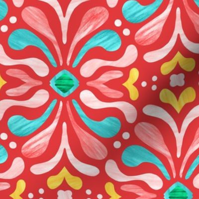 Painterly Damask - Red Fiesta