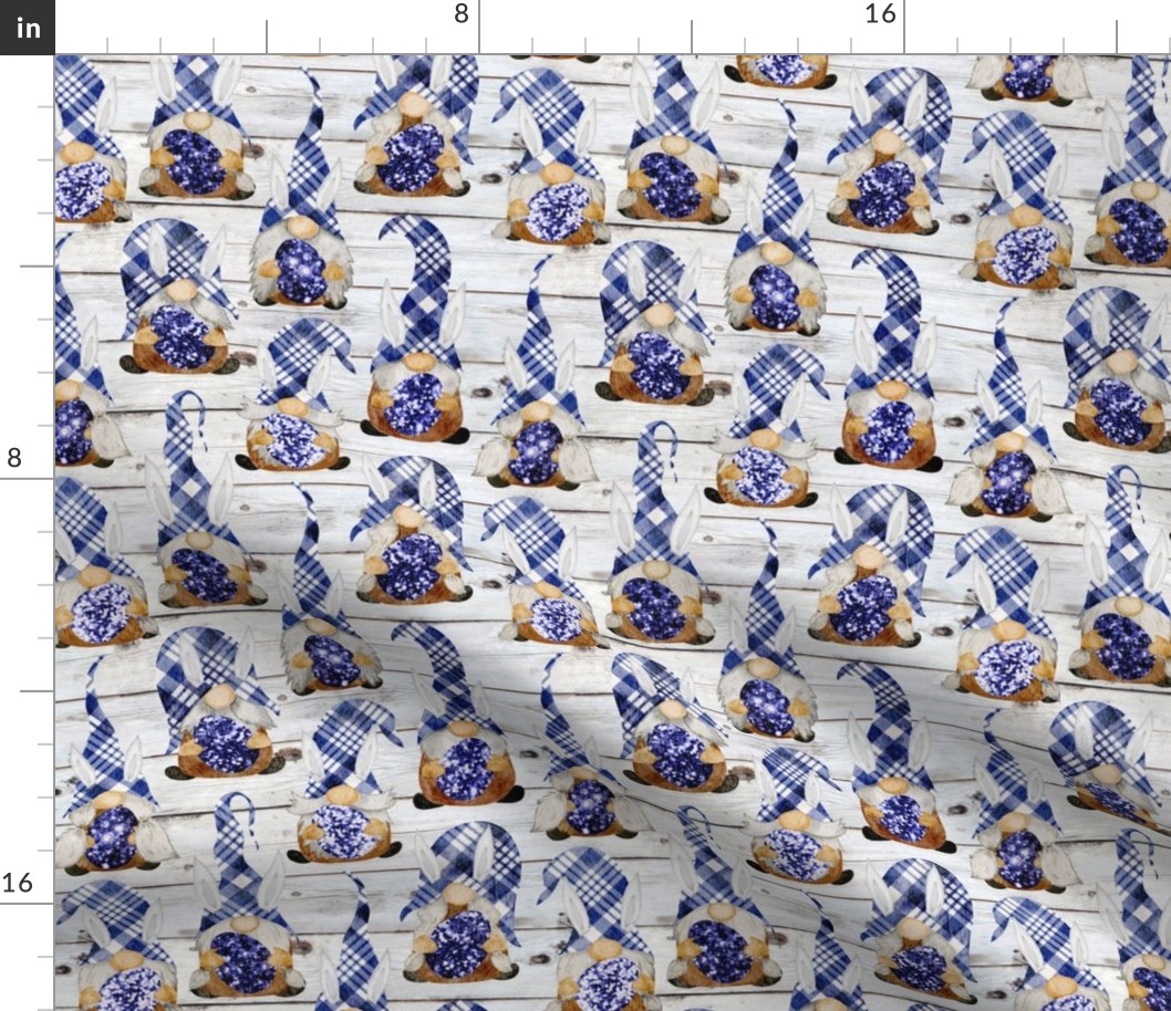 Blue Plaid Bunny Gnomes on Shiplap - small scale