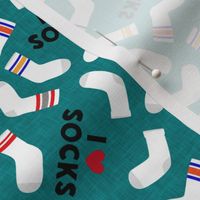 I love socks - sock on teal - LAD21