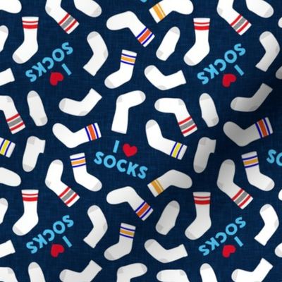 I love socks - sock on navy - LAD21